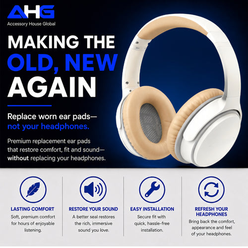 AHG Accessory House Global Ear Pads Compatible with Bose SoundLink AE2 Headphones (Beige).  Easy DIY Fit | Premium Protein Leather | Extra Thick | Soft High-Density Foam