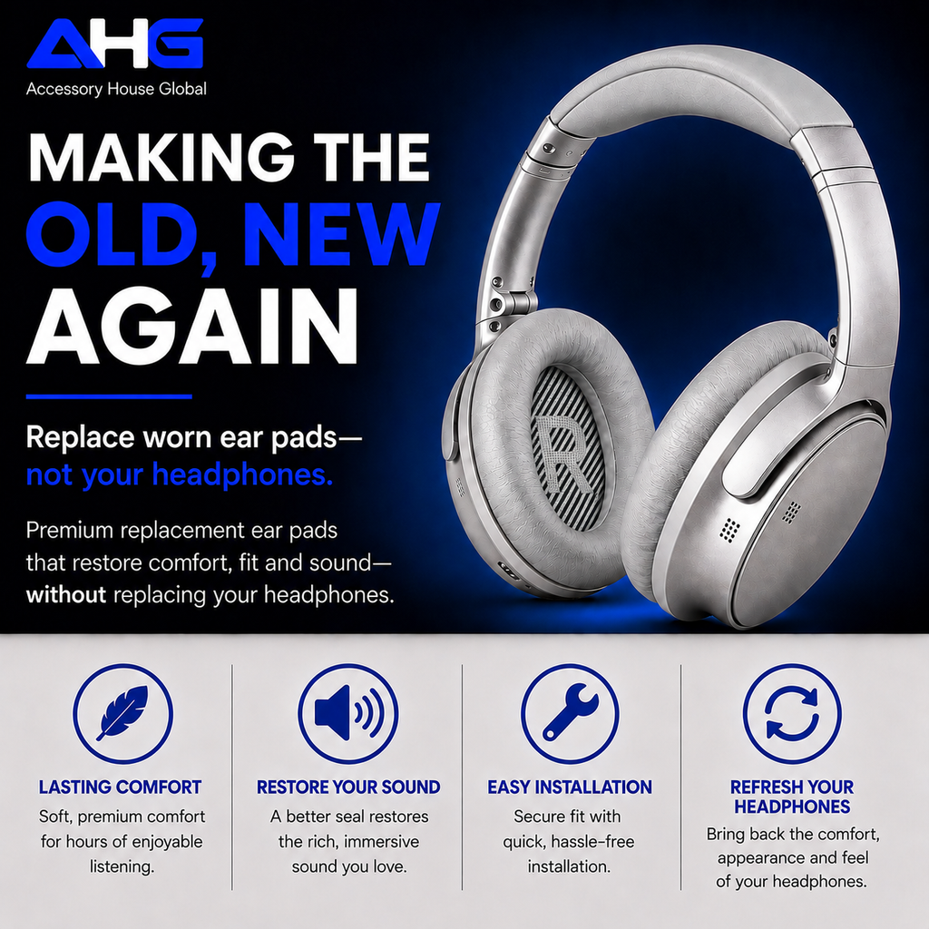AHG Accessory House Global Replacement Ear Pads Cushions Compatible with Bose QuietComfort 35 II / QC35, QCSE, QCSC and QC45 Wireless Headphones - Premium Material | Extra Thick | Durable