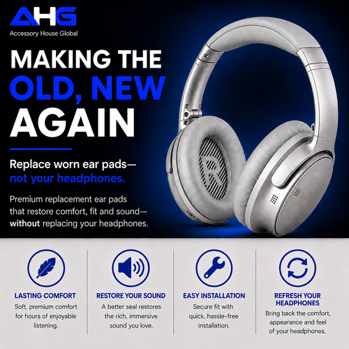 AHG Accessory House Global Replacement Ear Pads Cushions Compatible with Bose QuietComfort 35 II / QC35, QCSE, QCSC and QC45 Wireless Headphones - Premium Material | Extra Thick | Durable