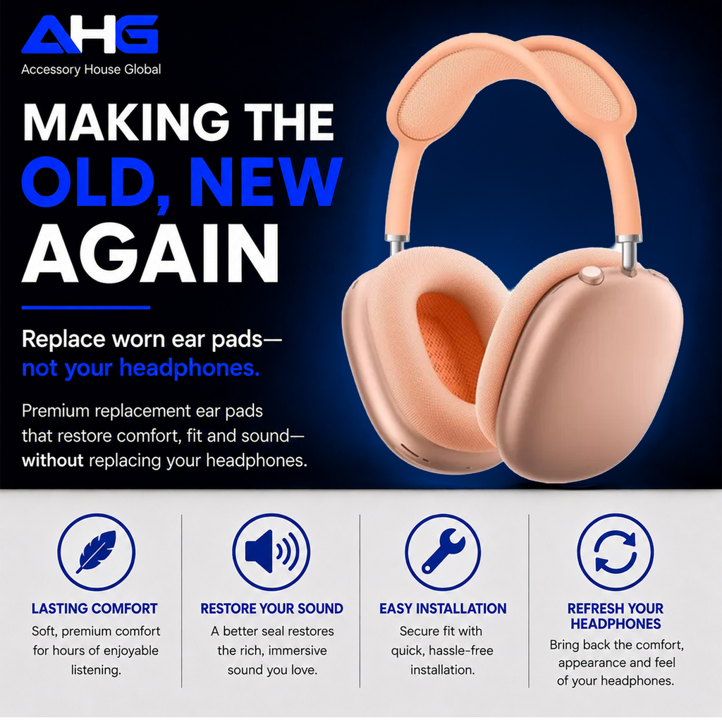 AHG Accessory House Global Upgraded Replacement Orange AirPods Max Ear Cushions Pads Compatible with Apple AirPods Max 2 Headphones (2024). Silicone Lined Mesh, High-Density Foam, Strong Magnet Ear Pads
