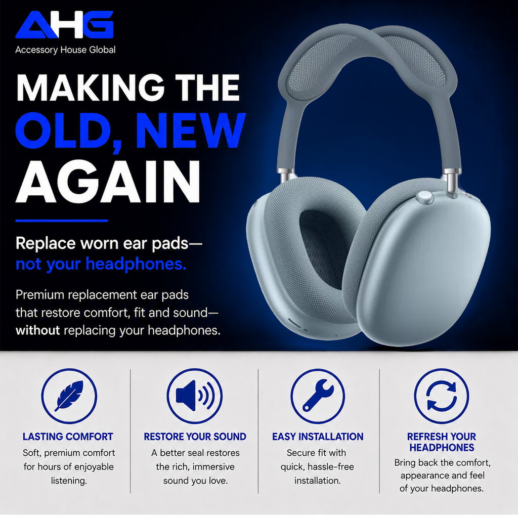 AHG Accessory House Global Upgraded Replacement Blue AirPods Max Ear Cushions Pads Compatible with Apple AirPods Max 2 Headphones (2024). Silicone Lined Mesh, High-Density Foam, Strong Magnet Ear Pads