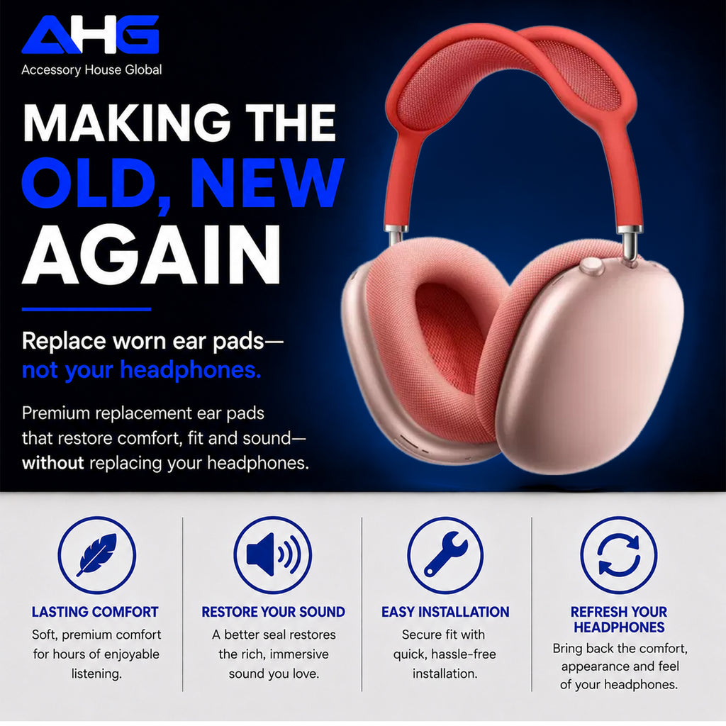 AHG Accessory House Global Upgraded Replacement airpods max ear Cushions pads compatible with Apple AirPods Max Headphones (Pink). Silicone Lined Mesh/High-Density Foam/Strong Magnet