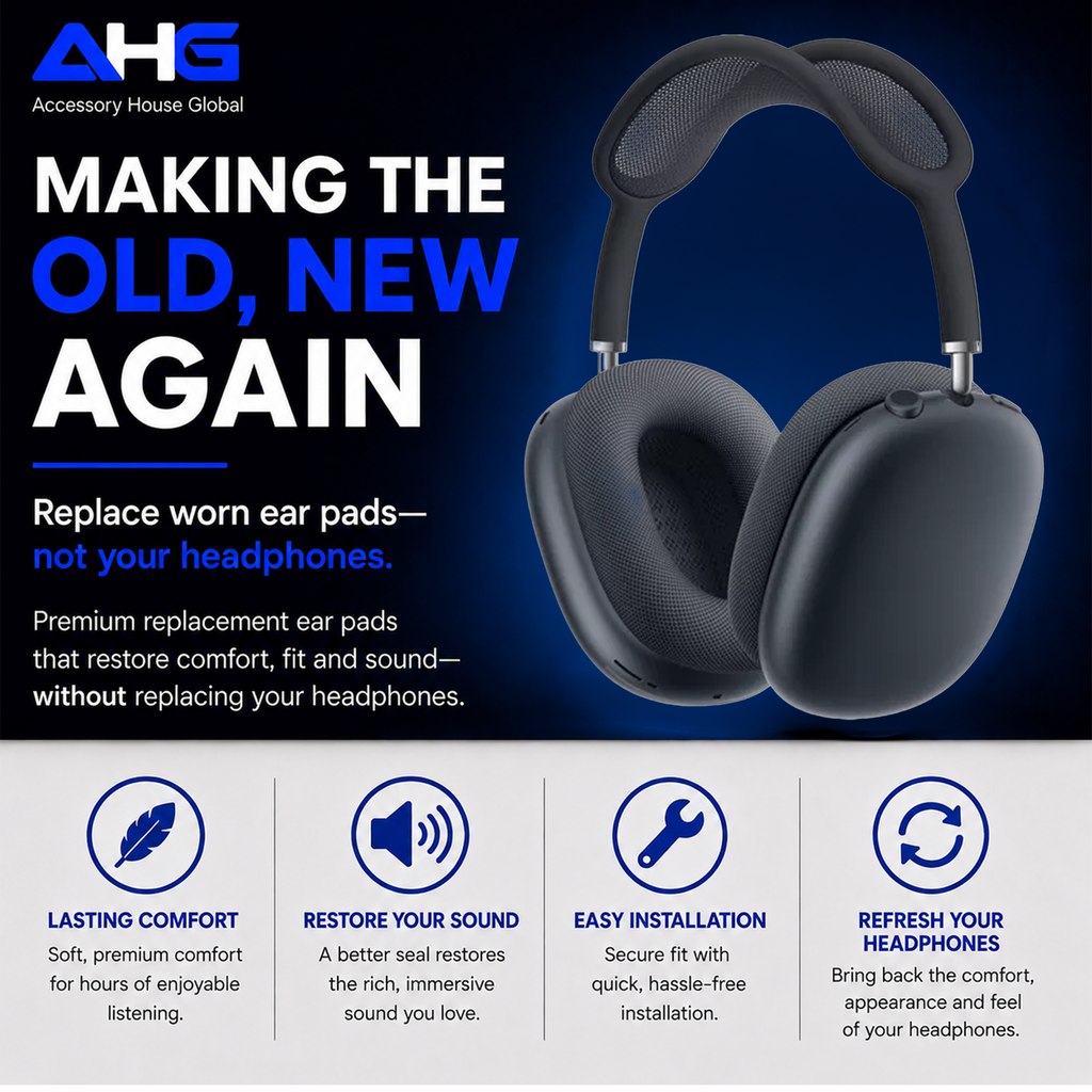 AHG Accessory House Global Upgraded Replacement Midnight AirPods Max Ear Cushions Pads Compatible with Apple AirPods Max 2 Headphones (2024). Silicone Lined Mesh, High-Density Foam, Strong Magnet Ear Pads