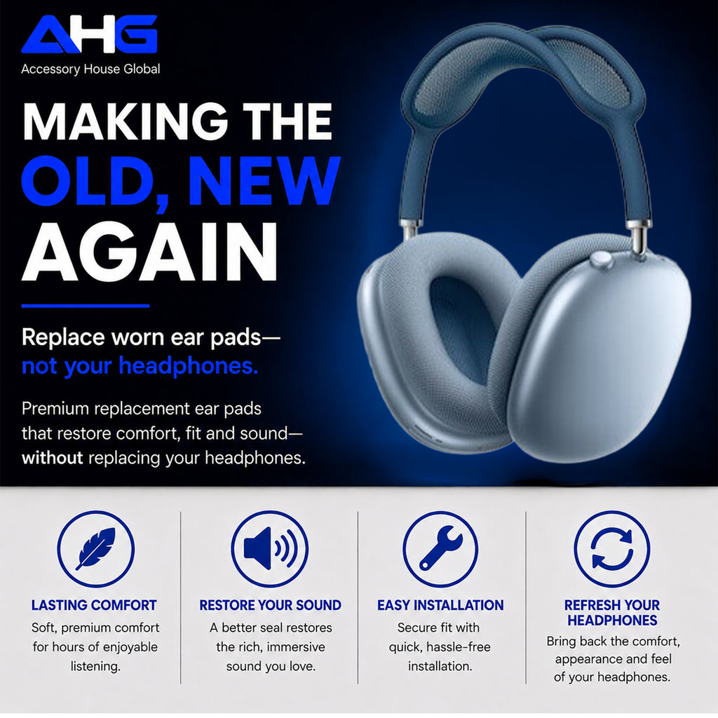 AHG Accessory House Global Upgraded Replacement airpods max ear Cushions pads compatible with Apple AirPods Max Headphones (Sky Blue). Silicone Lined Mesh/High-Density Foam/Strong Magnet