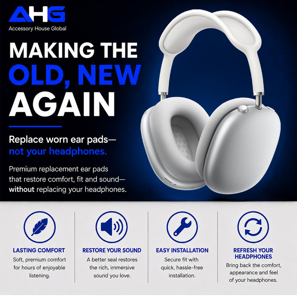AHG Accessory House Global Upgraded Replacement airpods max ear Cushions pads compatible with Apple AirPods Max Headphones (Silver). Silicone Lined Mesh/High-Density Foam/Strong Magnet