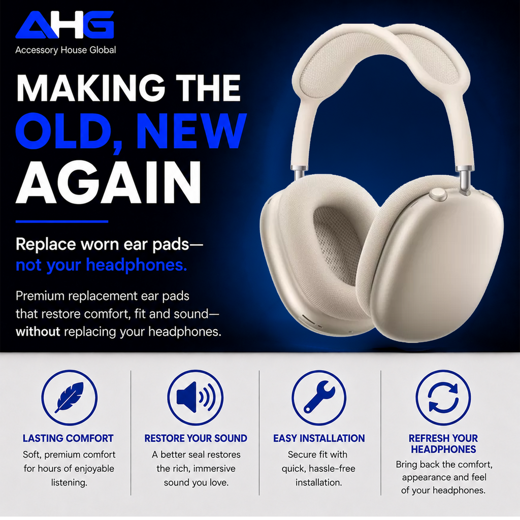 AHG Accessory House Global Upgraded Replacement Starlight AirPods Max Ear Cushions Pads Compatible with Apple AirPods Max 2 Headphones (2024). Silicone Lined Mesh, High-Density Foam, Strong Magnet Ear Pads