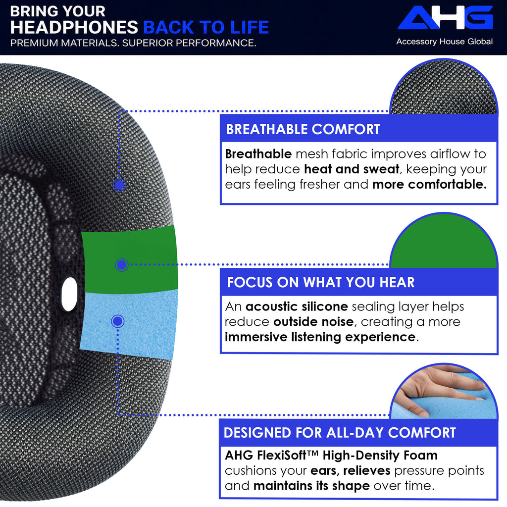 AHG Accessory House Global Upgraded Replacement airpods max ear Cushions pads compatible with Apple AirPods Max Headphones (Space Gray). Silicone Lined Mesh/High-Density Foam/Strong Magnet