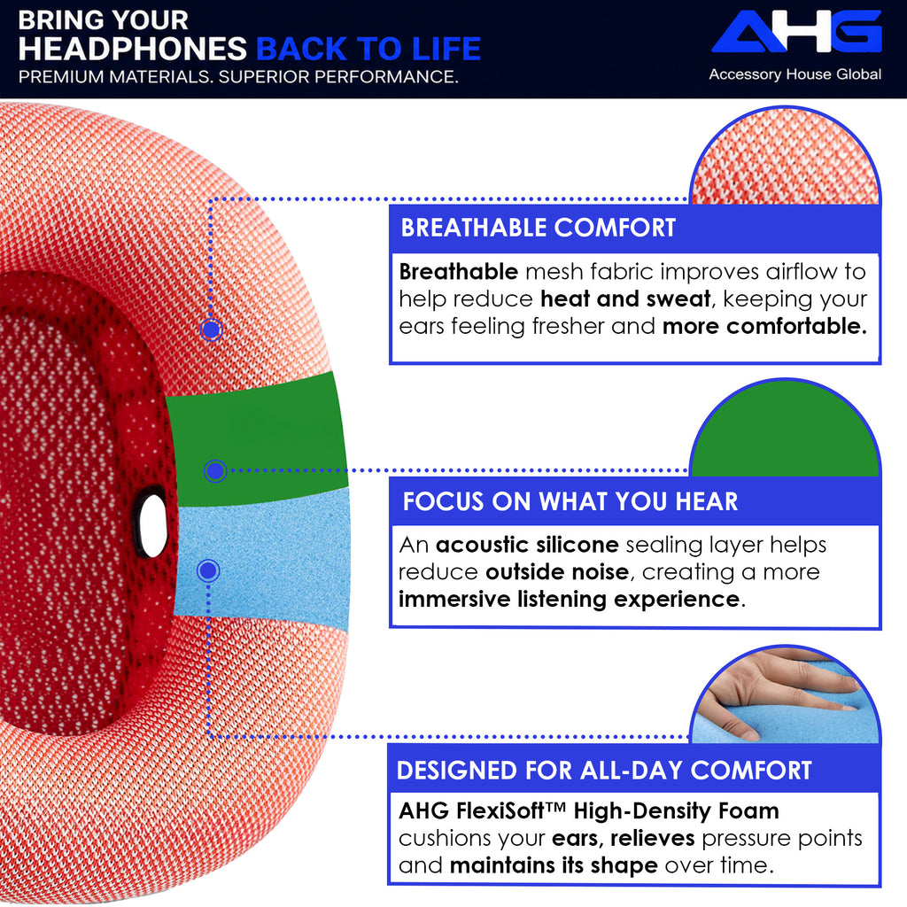 AHG Accessory House Global Upgraded Replacement airpods max ear Cushions pads compatible with Apple AirPods Max Headphones (Pink). Silicone Lined Mesh/High-Density Foam/Strong Magnet