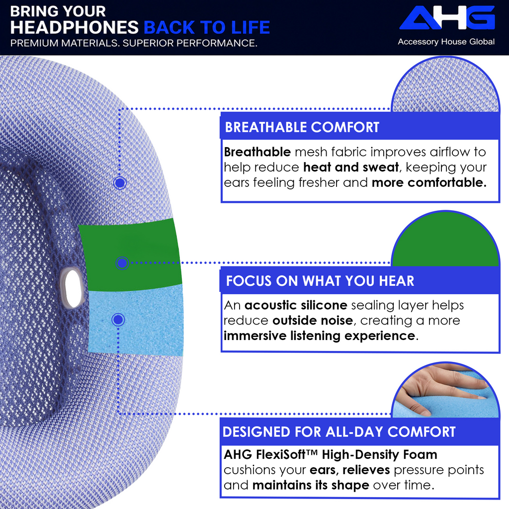 AHG Accessory House Global Upgraded Replacement Purple AirPods Max Ear Cushions Pads Compatible with Apple AirPods Max 2 Headphones (2024). Silicone Lined Mesh, High-Density Foam, Strong Magnet Ear Pads