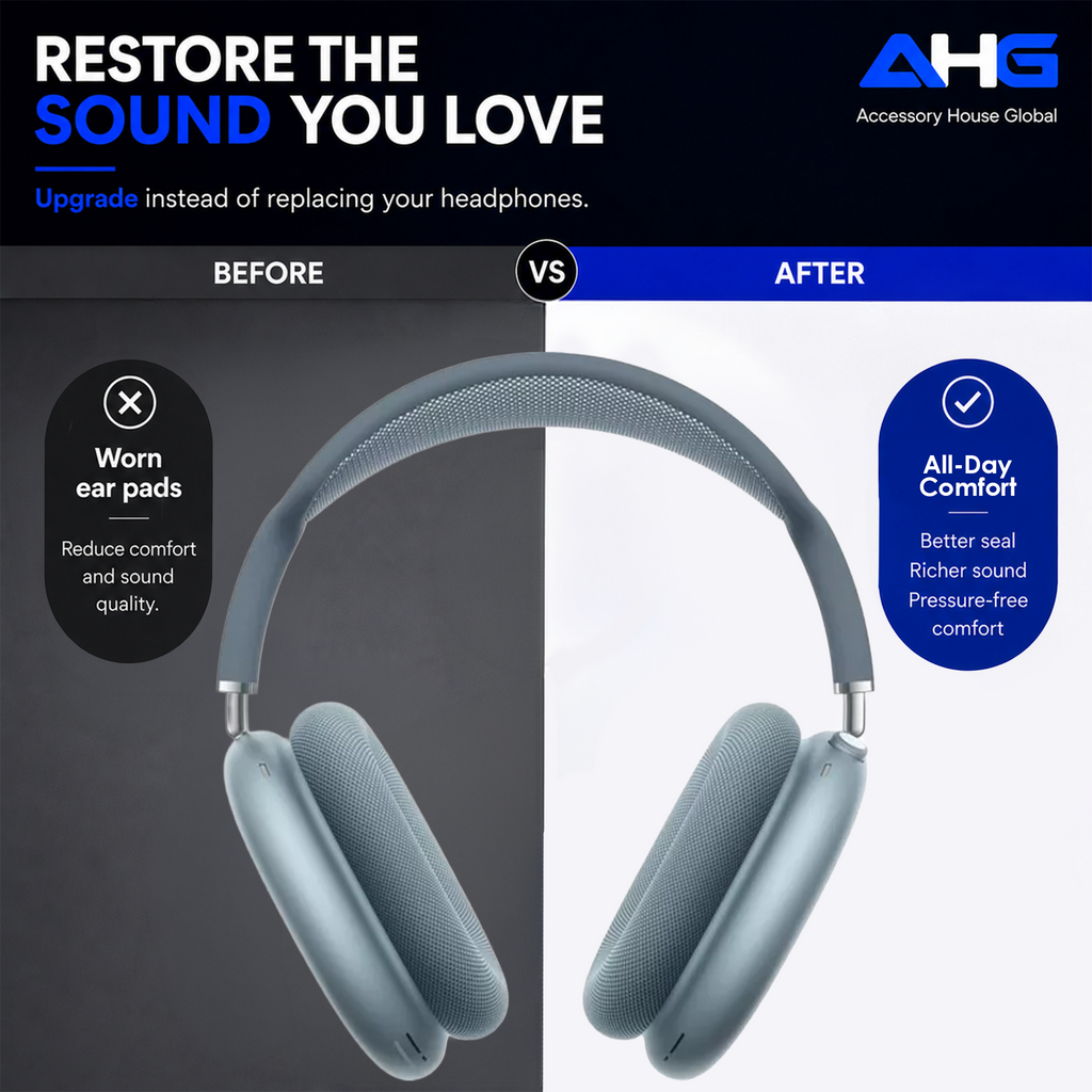 AHG Accessory House Global Upgraded Replacement Blue AirPods Max Ear Cushions Pads Compatible with Apple AirPods Max 2 Headphones (2024). Silicone Lined Mesh, High-Density Foam, Strong Magnet Ear Pads