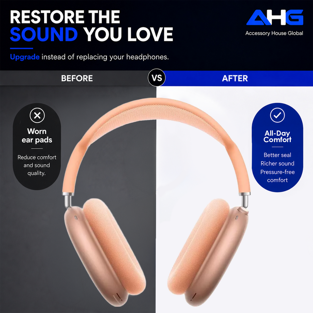 AHG Accessory House Global Upgraded Replacement Orange AirPods Max Ear Cushions Pads Compatible with Apple AirPods Max 2 Headphones (2024). Silicone Lined Mesh, High-Density Foam, Strong Magnet Ear Pads