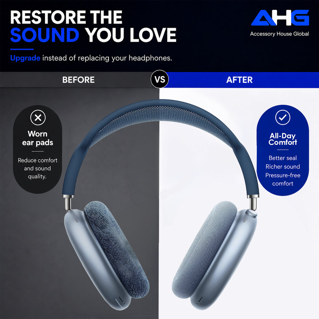 AHG Accessory House Global Upgraded Replacement airpods max ear Cushions pads compatible with Apple AirPods Max Headphones (Sky Blue). Silicone Lined Mesh/High-Density Foam/Strong Magnet
