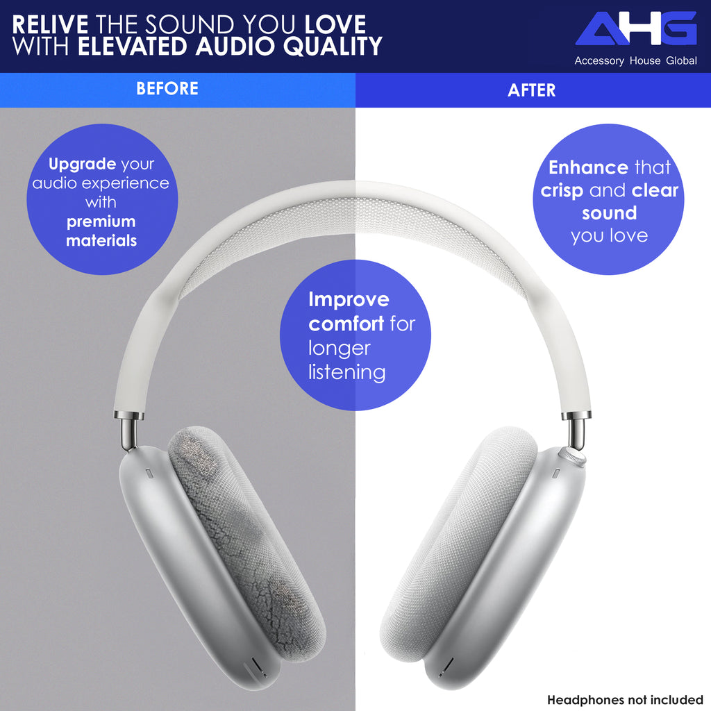 AHG Accessory House Global Upgraded Replacement airpods max ear Cushions pads compatible with Apple AirPods Max Headphones (Silver). Silicone Lined Mesh/High-Density Foam/Strong Magnet