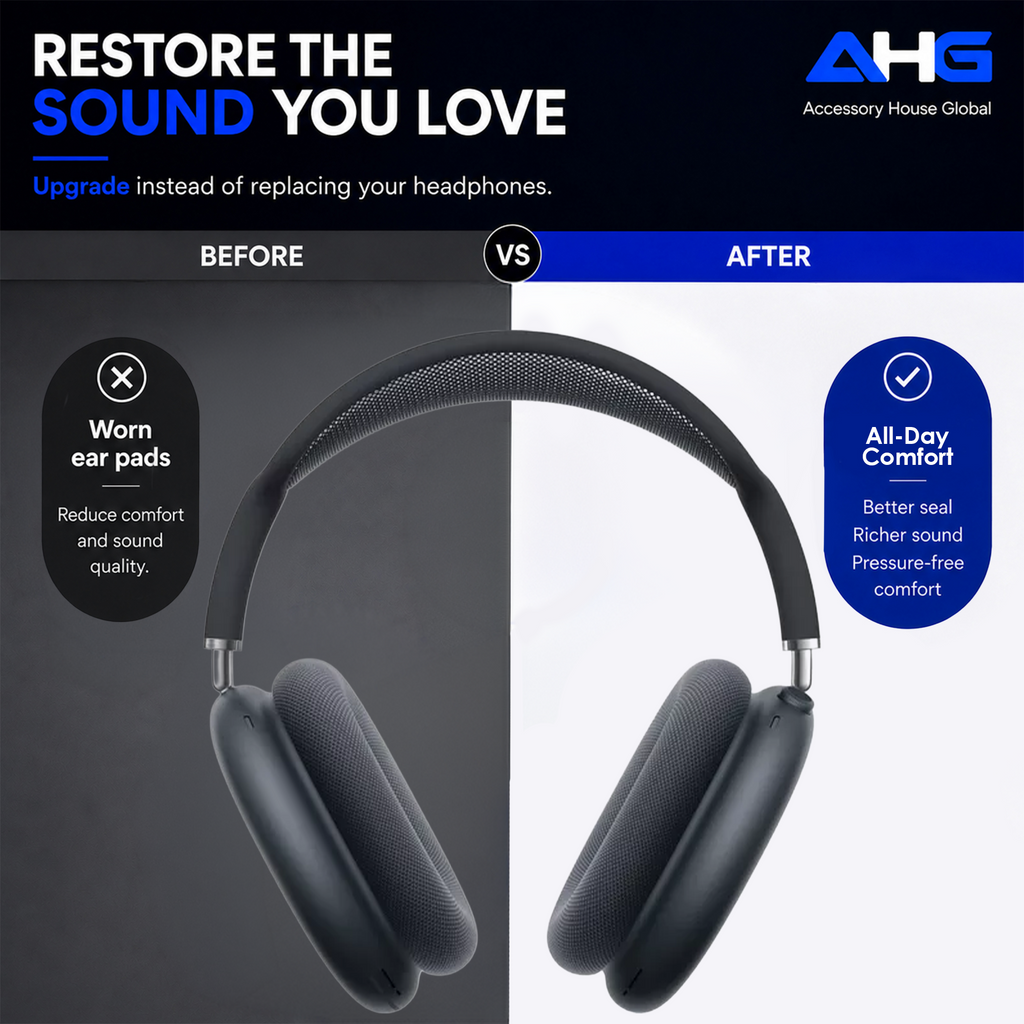 AHG Accessory House Global Upgraded Replacement Midnight AirPods Max Ear Cushions Pads Compatible with Apple AirPods Max 2 Headphones (2024). Silicone Lined Mesh, High-Density Foam, Strong Magnet Ear Pads