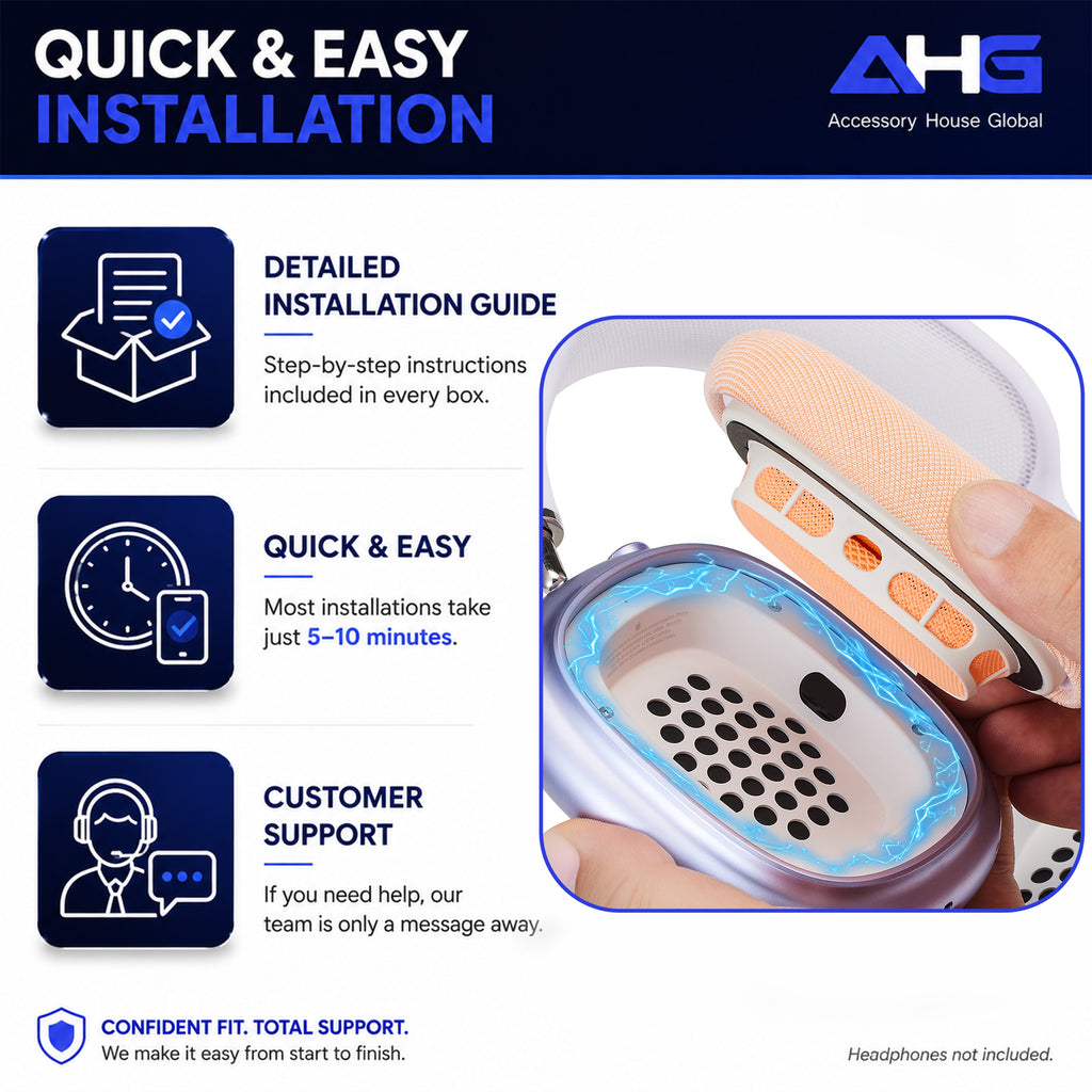 AHG Accessory House Global Upgraded Replacement Orange AirPods Max Ear Cushions Pads Compatible with Apple AirPods Max 2 Headphones (2024). Silicone Lined Mesh, High-Density Foam, Strong Magnet Ear Pads