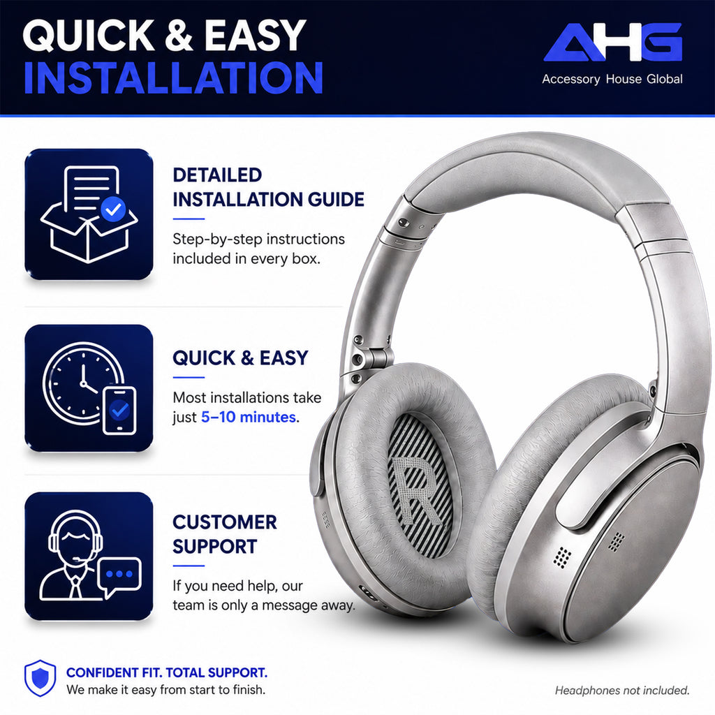 AHG Accessory House Global Replacement Ear Pads Cushions Compatible with Bose QuietComfort 35 II / QC35, QCSE, QCSC and QC45 Wireless Headphones - Premium Material | Extra Thick | Durable