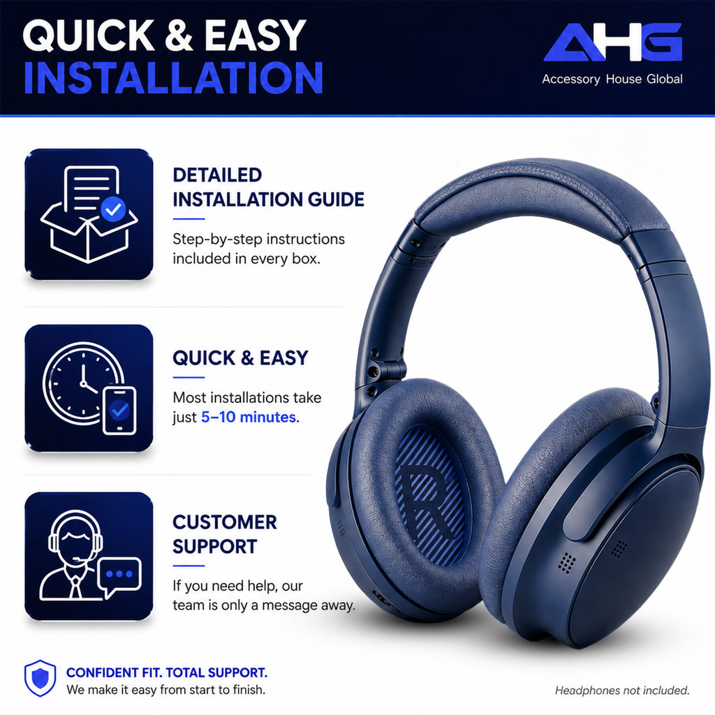 AHG Accessory House Global Replacement Ear Pads Cushions Compatible with Bose QuietComfort 35 II / QC35, QCSE, QCSC and QC45 Wireless Headphones - Premium Material | Extra Thick | Durable