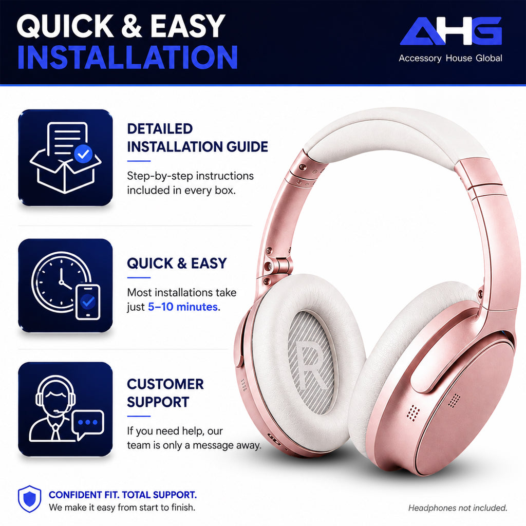 AHG Accessory House Global Replacement Ear Pads Cushions Compatible with Bose QuietComfort 35 II / QC35, QCSE, QCSC and QC45 Wireless Headphones - Premium Material | Extra Thick | Durable