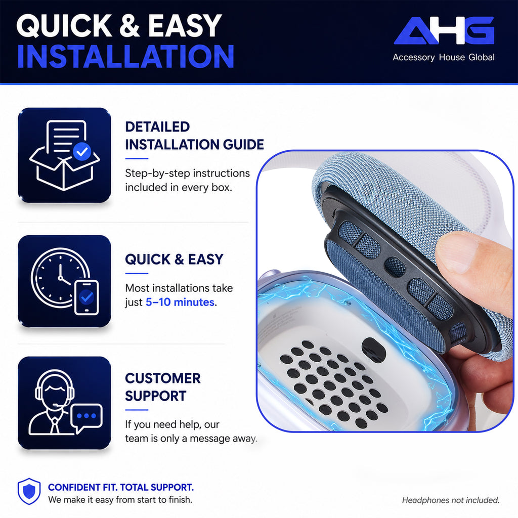 AHG Accessory House Global Upgraded Replacement Blue AirPods Max Ear Cushions Pads Compatible with Apple AirPods Max 2 Headphones (2024). Silicone Lined Mesh, High-Density Foam, Strong Magnet Ear Pads
