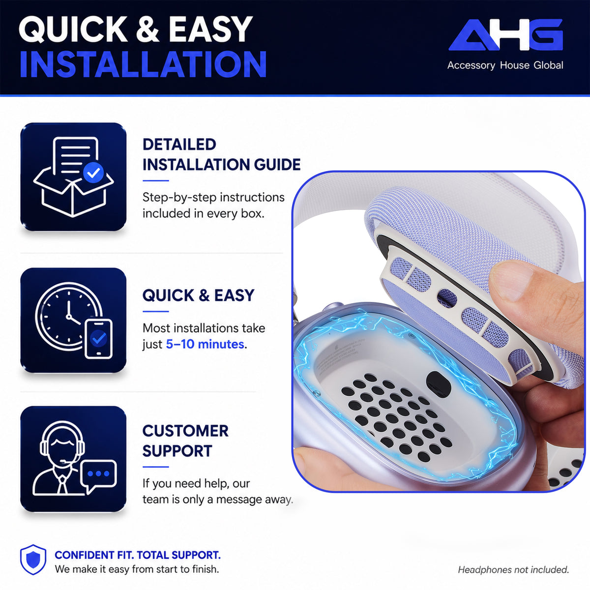 AHG Accessory House Global Upgraded Replacement Purple AirPods Max Ear Cushions Pads Compatible with Apple AirPods Max 2 Headphones (2024). Silicone Lined Mesh, High-Density Foam, Strong Magnet Ear Pads
