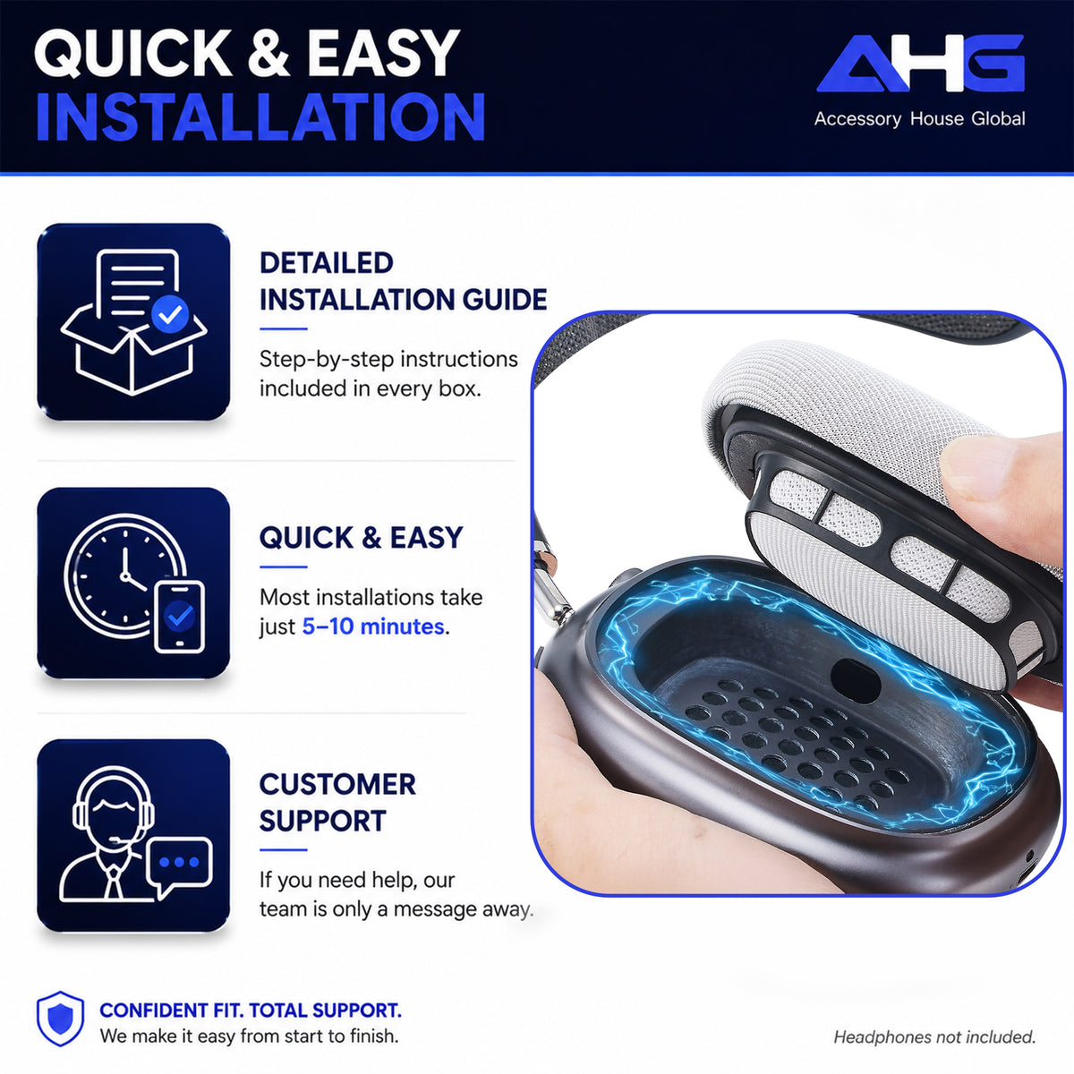 AHG Accessory House Global Upgraded Replacement airpods max ear Cushions pads compatible with Apple AirPods Max Headphones (Silver). Silicone Lined Mesh/High-Density Foam/Strong Magnet