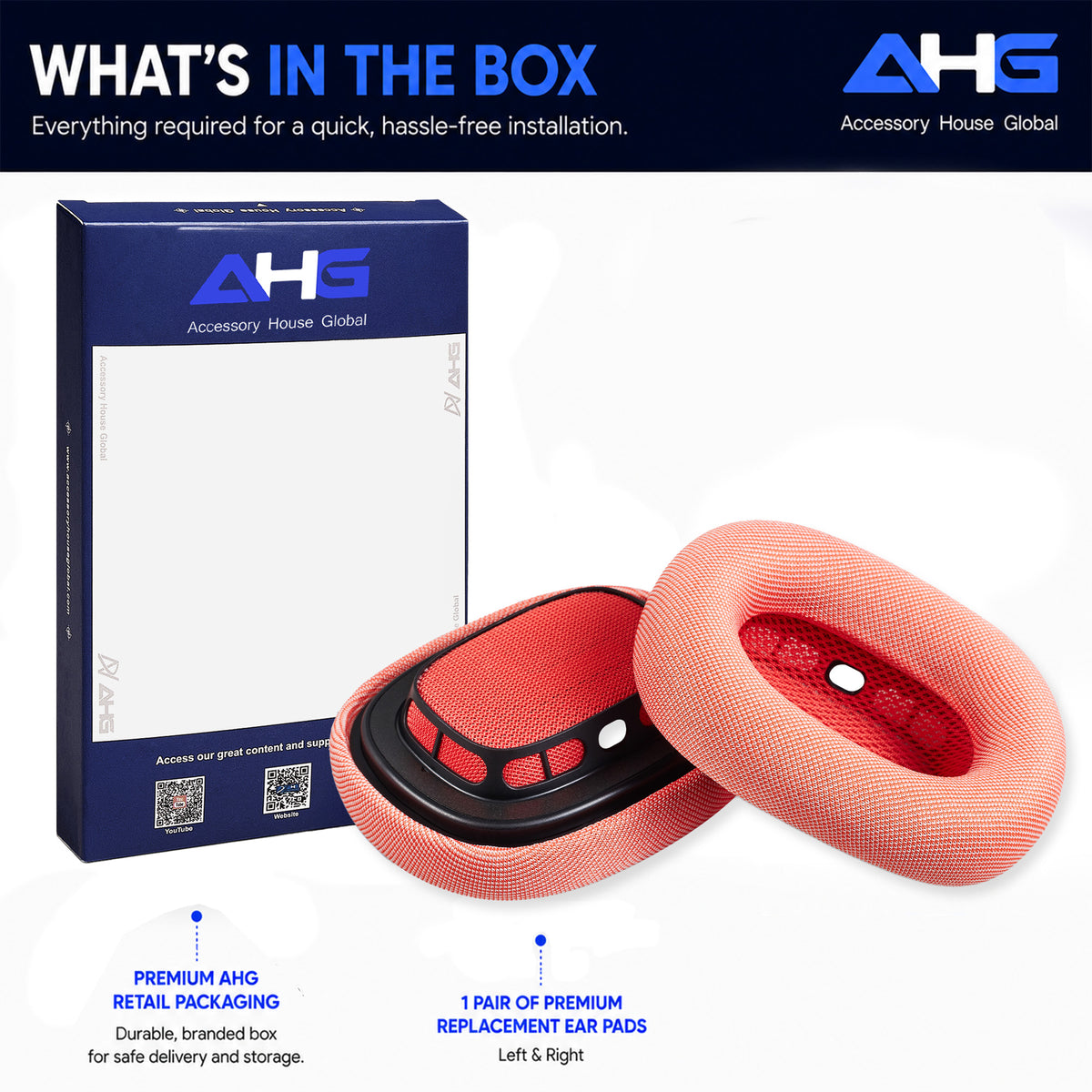 AHG Accessory House Global Upgraded Replacement airpods max ear Cushions pads compatible with Apple AirPods Max Headphones (Pink). Silicone Lined Mesh/High-Density Foam/Strong Magnet