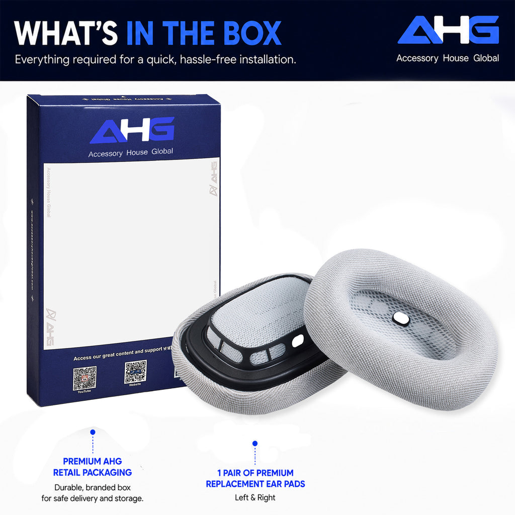 AHG Accessory House Global Upgraded Replacement airpods max ear Cushions pads compatible with Apple AirPods Max Headphones (Silver). Silicone Lined Mesh/High-Density Foam/Strong Magnet