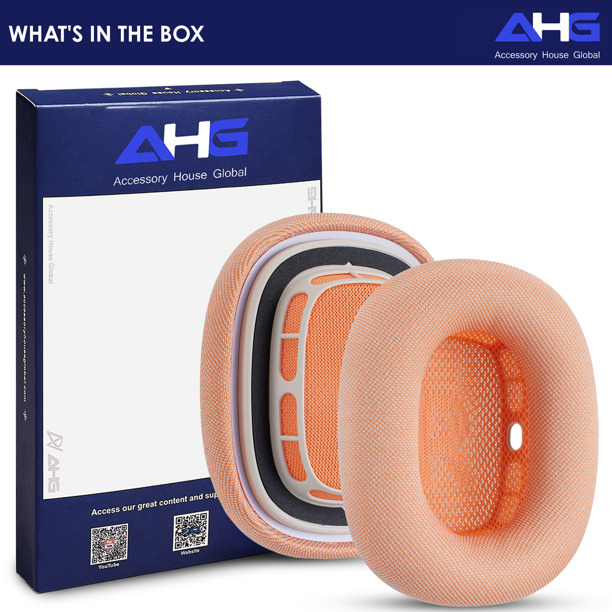 AHG Accessory House Global Upgraded Replacement Orange AirPods Max Ear Cushions Pads Compatible with Apple AirPods Max 2 Headphones (2024). Silicone Lined Mesh, High-Density Foam, Strong Magnet Ear Pads