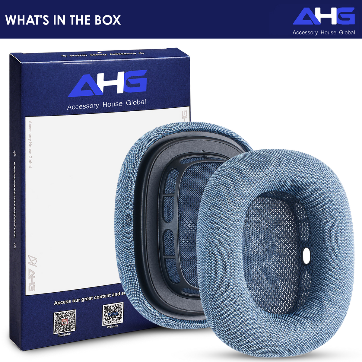 AHG Accessory House Global Upgraded Replacement Blue AirPods Max Ear Cushions Pads Compatible with Apple AirPods Max 2 Headphones (2024). Silicone Lined Mesh, High-Density Foam, Strong Magnet Ear Pads