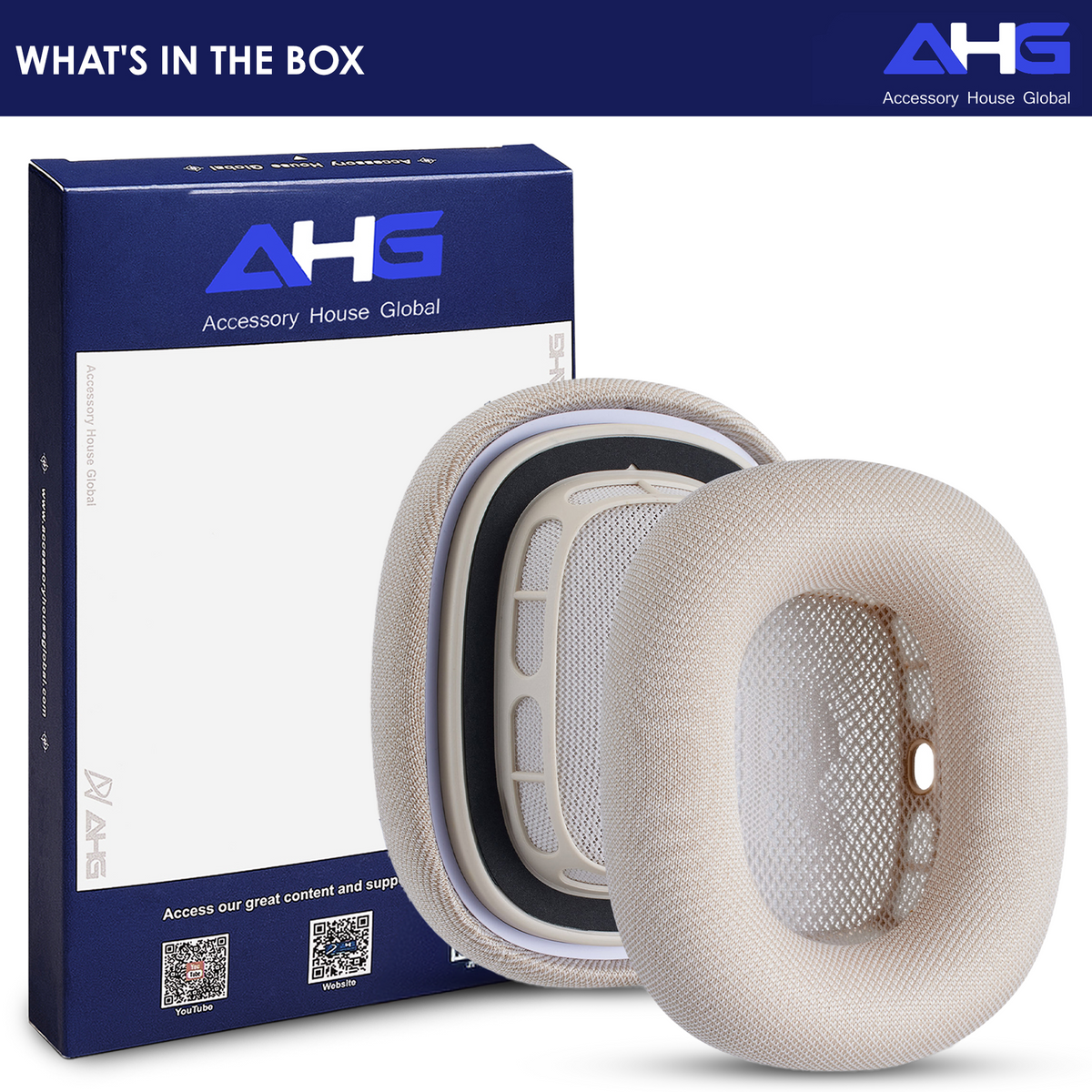 AHG Accessory House Global Upgraded Replacement Starlight AirPods Max Ear Cushions Pads Compatible with Apple AirPods Max 2 Headphones (2024). Silicone Lined Mesh, High-Density Foam, Strong Magnet Ear Pads